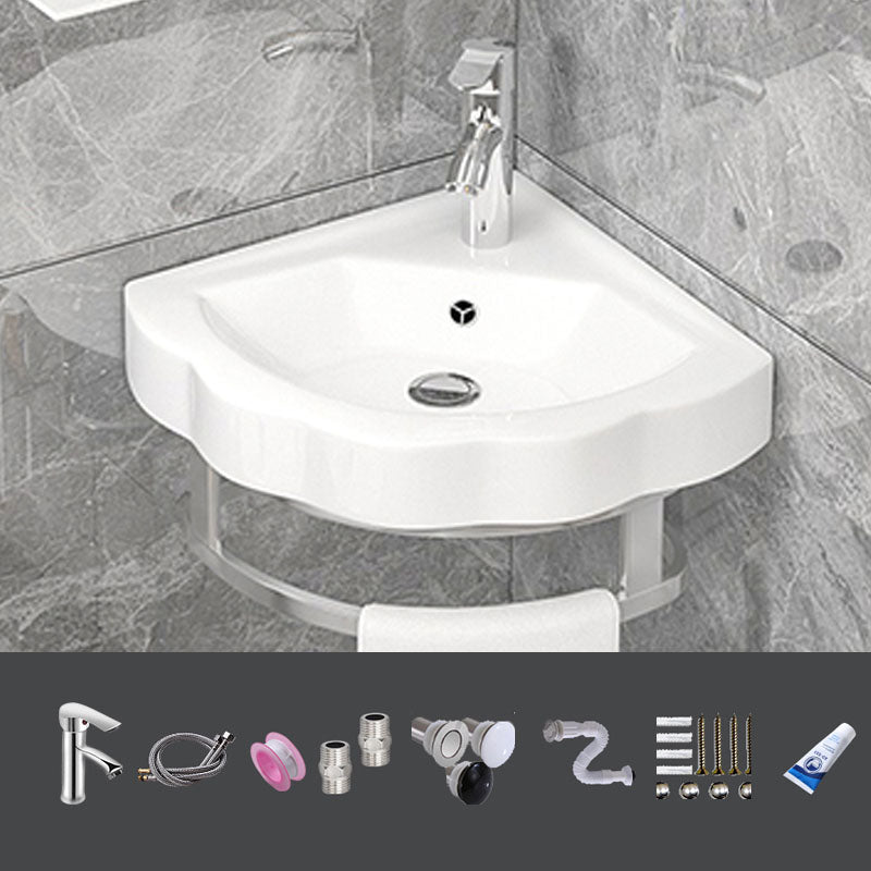 Bathroom Sink White Ceramic Wall-mounted Mirror Faucet Anti-spill Sink 13"L x 13"W x 4"H Sink with Faucet Clearhalo 'Bathroom Remodel & Bathroom Fixtures' 'Bathroom Sinks & Faucet Components' 'Bathroom Sinks' 'bathroom_sink' 'Home Improvement' 'home_improvement' 'home_improvement_bathroom_sink' 7221306