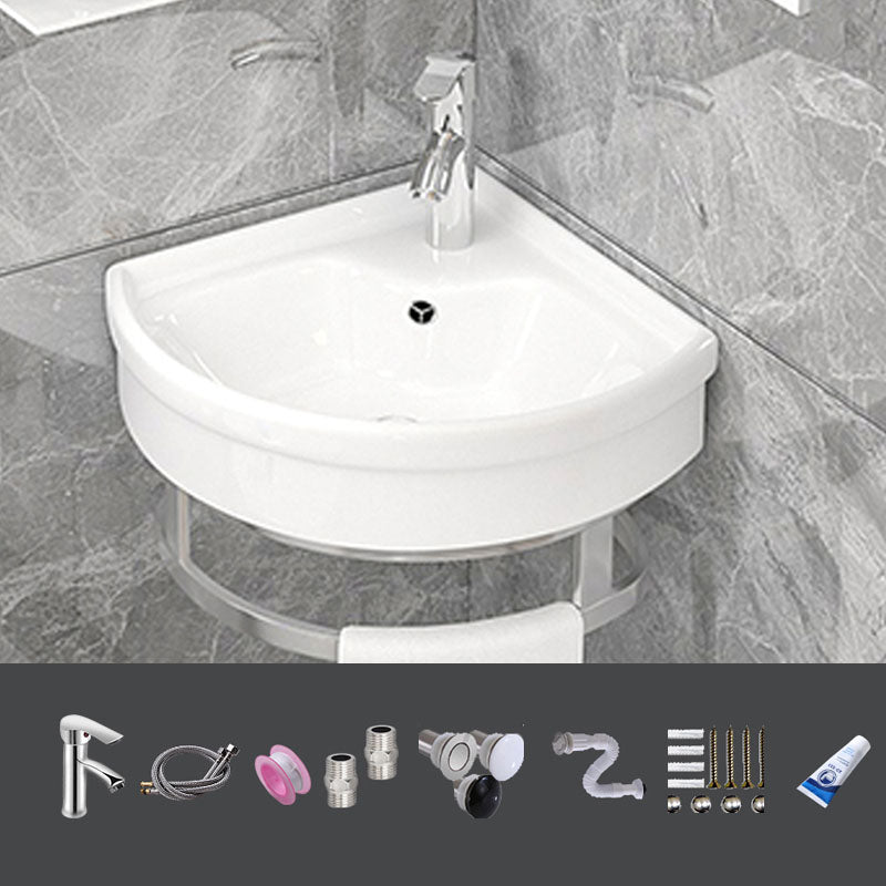 Bathroom Sink White Ceramic Wall-mounted Mirror Faucet Anti-spill Sink 10"L x 10"W x 7"H Sink with Faucet Clearhalo 'Bathroom Remodel & Bathroom Fixtures' 'Bathroom Sinks & Faucet Components' 'Bathroom Sinks' 'bathroom_sink' 'Home Improvement' 'home_improvement' 'home_improvement_bathroom_sink' 7221307