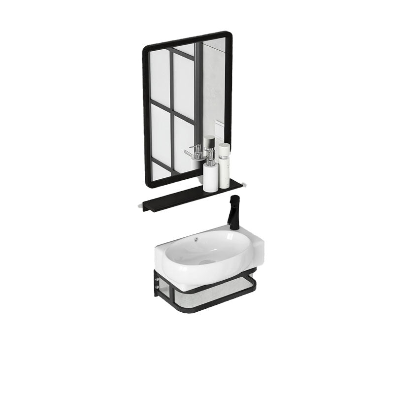 Contemporary Bathroom Sink with Pop-Up Drain Resin Specialty Wall Mount Bathroom Sink 16"L x 11"W x 11"H Square Mirror Sink with Faucet and Mirror Clearhalo 'Bathroom Remodel & Bathroom Fixtures' 'Bathroom Sinks & Faucet Components' 'Bathroom Sinks' 'bathroom_sink' 'Home Improvement' 'home_improvement' 'home_improvement_bathroom_sink' 7221351