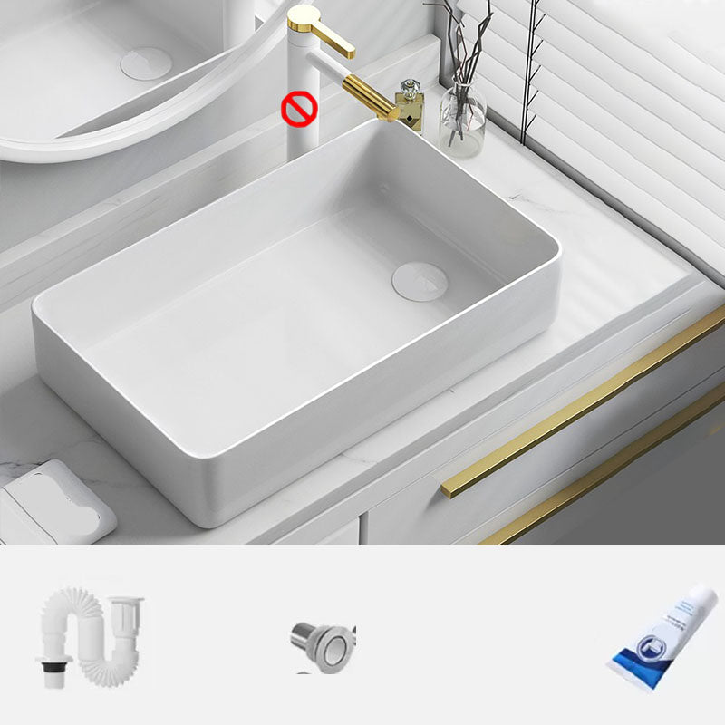 Bathroom Sink Ceramic Rectangular Faucet Single Rod Handle Sink White Sink with Drainage Components Clearhalo 'Bathroom Remodel & Bathroom Fixtures' 'Bathroom Sinks & Faucet Components' 'Bathroom Sinks' 'bathroom_sink' 'Home Improvement' 'home_improvement' 'home_improvement_bathroom_sink' 7221445