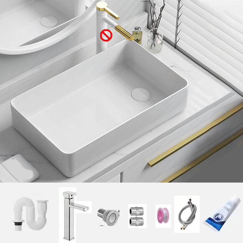Bathroom Sink Ceramic Rectangular Faucet Single Rod Handle Sink White Sink & Drain Assembly & Faucet Clearhalo 'Bathroom Remodel & Bathroom Fixtures' 'Bathroom Sinks & Faucet Components' 'Bathroom Sinks' 'bathroom_sink' 'Home Improvement' 'home_improvement' 'home_improvement_bathroom_sink' 7221449