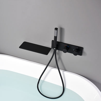 Modern Bath Faucet Solid Color Wall Mounted Waterfall Bathroom Faucet with Double Handle Black Clearhalo 'Bathroom Remodel & Bathroom Fixtures' 'Bathtub Faucets' 'bathtub_faucets' 'Home Improvement' 'home_improvement' 'home_improvement_bathtub_faucets' 7221548