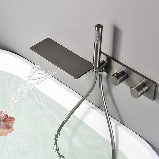 Modern Bath Faucet Solid Color Wall Mounted Waterfall Bathroom Faucet with Double Handle Clearhalo 'Bathroom Remodel & Bathroom Fixtures' 'Bathtub Faucets' 'bathtub_faucets' 'Home Improvement' 'home_improvement' 'home_improvement_bathtub_faucets' 7221549