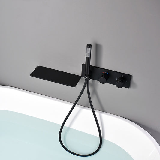 Modern Bath Faucet Solid Color Wall Mounted Waterfall Bathroom Faucet with Double Handle Clearhalo 'Bathroom Remodel & Bathroom Fixtures' 'Bathtub Faucets' 'bathtub_faucets' 'Home Improvement' 'home_improvement' 'home_improvement_bathtub_faucets' 7221551