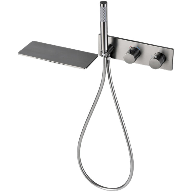 Modern Bath Faucet Solid Color Wall Mounted Waterfall Bathroom Faucet with Double Handle Clearhalo 'Bathroom Remodel & Bathroom Fixtures' 'Bathtub Faucets' 'bathtub_faucets' 'Home Improvement' 'home_improvement' 'home_improvement_bathtub_faucets' 7221553