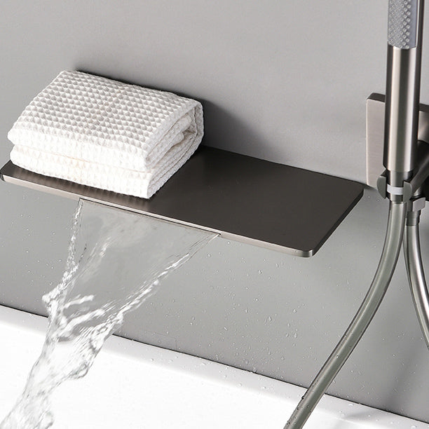 Modern Bath Faucet Solid Color Wall Mounted Waterfall Bathroom Faucet with Double Handle Clearhalo 'Bathroom Remodel & Bathroom Fixtures' 'Bathtub Faucets' 'bathtub_faucets' 'Home Improvement' 'home_improvement' 'home_improvement_bathtub_faucets' 7221556