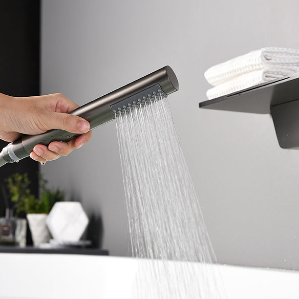 Modern Bath Faucet Solid Color Wall Mounted Waterfall Bathroom Faucet with Double Handle Clearhalo 'Bathroom Remodel & Bathroom Fixtures' 'Bathtub Faucets' 'bathtub_faucets' 'Home Improvement' 'home_improvement' 'home_improvement_bathtub_faucets' 7221557