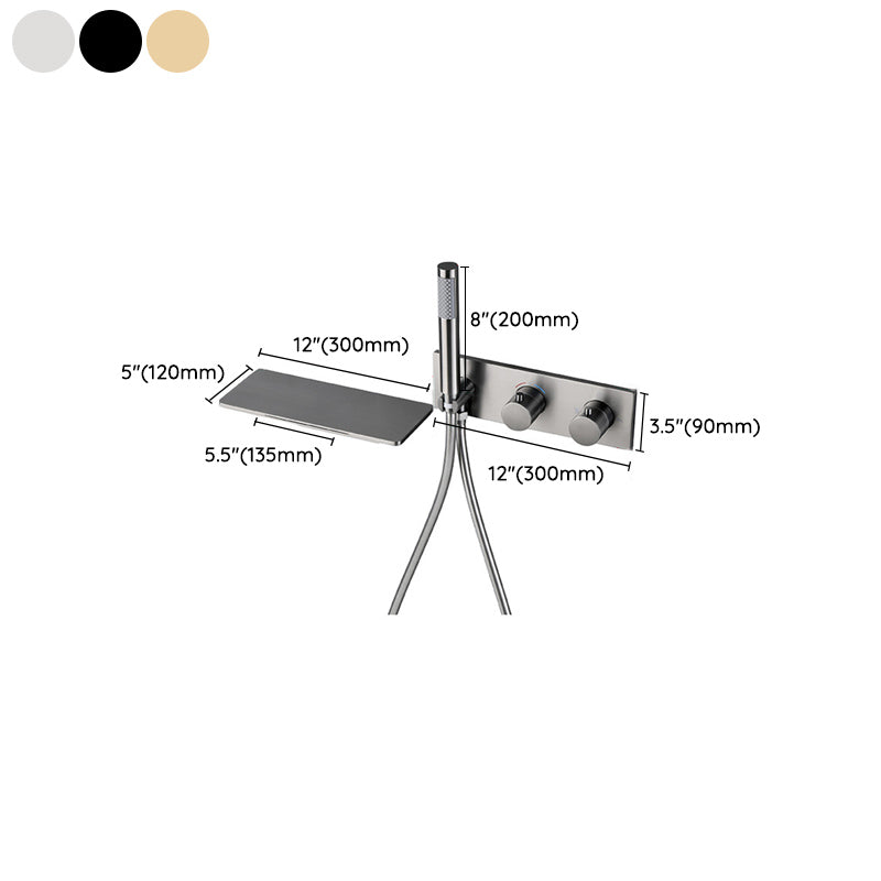 Modern Bath Faucet Solid Color Wall Mounted Waterfall Bathroom Faucet with Double Handle Clearhalo 'Bathroom Remodel & Bathroom Fixtures' 'Bathtub Faucets' 'bathtub_faucets' 'Home Improvement' 'home_improvement' 'home_improvement_bathtub_faucets' 7221559