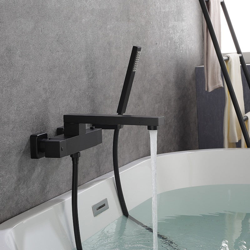Modern Bathroom Faucet Solid Color Wall Mounted Faucet with Handheld Shower Head Black Hand Shower Included Clearhalo 'Bathroom Remodel & Bathroom Fixtures' 'Bathtub Faucets' 'bathtub_faucets' 'Home Improvement' 'home_improvement' 'home_improvement_bathtub_faucets' 7221560