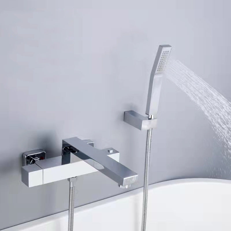 Modern Bathroom Faucet Solid Color Wall Mounted Faucet with Handheld Shower Head Chrome Hand Shower Included Clearhalo 'Bathroom Remodel & Bathroom Fixtures' 'Bathtub Faucets' 'bathtub_faucets' 'Home Improvement' 'home_improvement' 'home_improvement_bathtub_faucets' 7221561