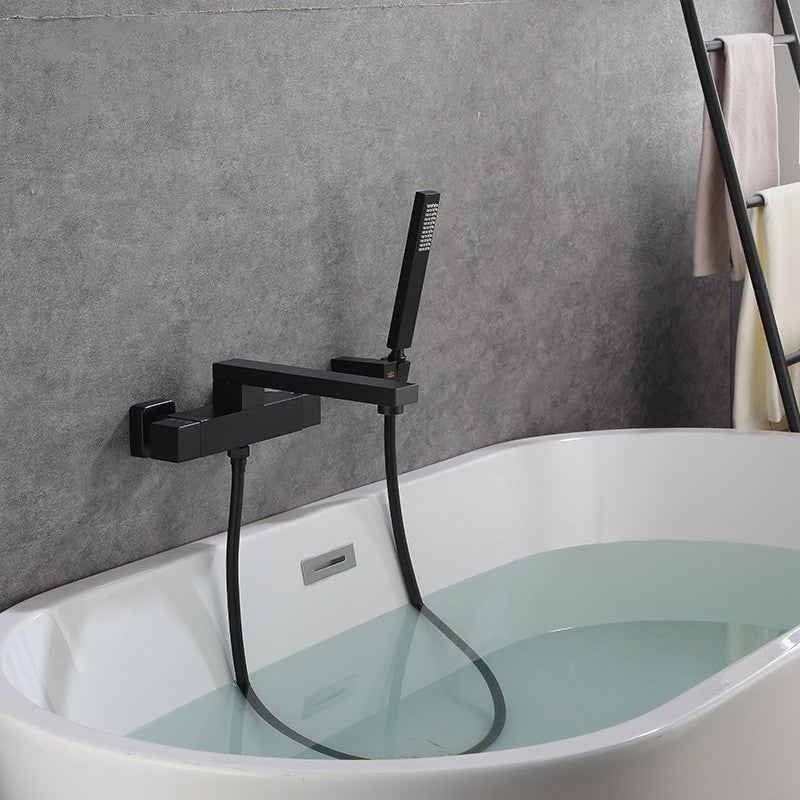 Modern Bathroom Faucet Solid Color Wall Mounted Faucet with Handheld Shower Head Clearhalo 'Bathroom Remodel & Bathroom Fixtures' 'Bathtub Faucets' 'bathtub_faucets' 'Home Improvement' 'home_improvement' 'home_improvement_bathtub_faucets' 7221566