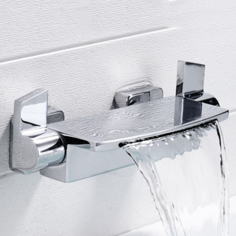 Wall Mounted Bath Faucet Solid Color Waterfall Bathroom Faucet Silver Hand Shower Not Included Clearhalo 'Bathroom Remodel & Bathroom Fixtures' 'Bathtub Faucets' 'bathtub_faucets' 'Home Improvement' 'home_improvement' 'home_improvement_bathtub_faucets' 7221584