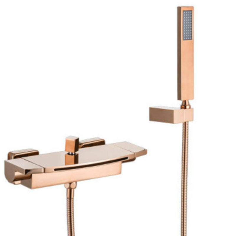Wall Mounted Bath Faucet Solid Color Waterfall Bathroom Faucet Rose Gold Hand Shower Included Clearhalo 'Bathroom Remodel & Bathroom Fixtures' 'Bathtub Faucets' 'bathtub_faucets' 'Home Improvement' 'home_improvement' 'home_improvement_bathtub_faucets' 7221594