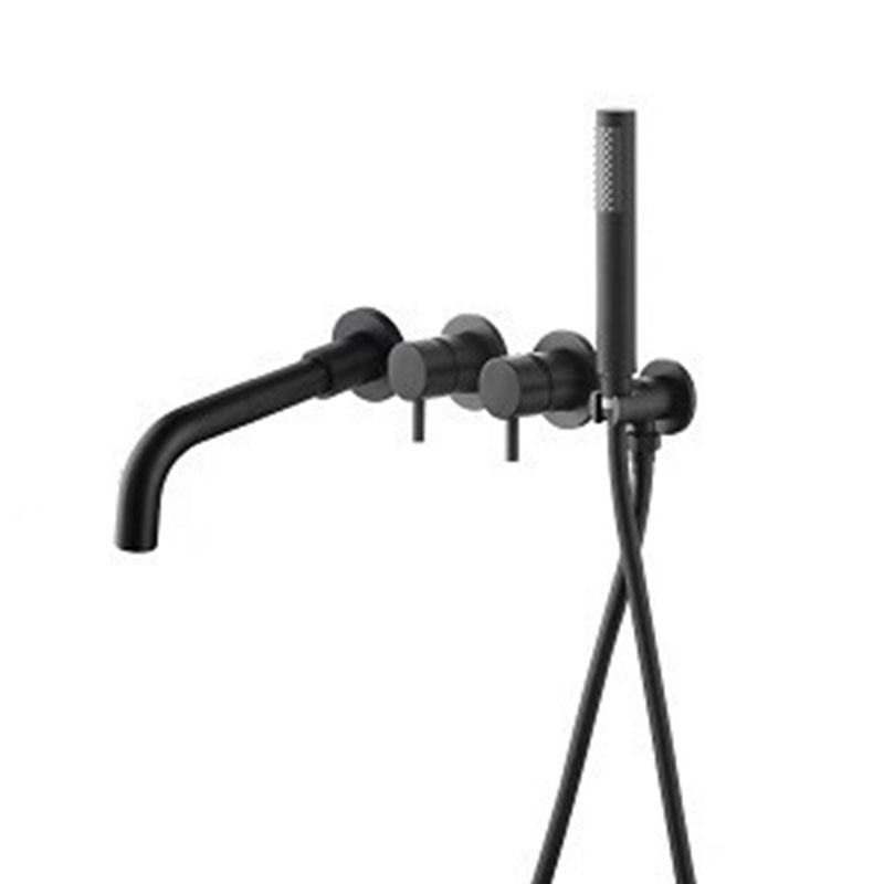 Modern Wall Mounted Faucet Solid Color Bathroom Faucet with Double Handle Black Lever Handles Clearhalo 'Bathroom Remodel & Bathroom Fixtures' 'Bathtub Faucets' 'bathtub_faucets' 'Home Improvement' 'home_improvement' 'home_improvement_bathtub_faucets' 7221599