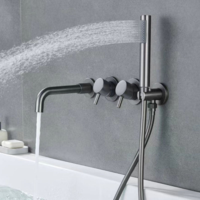 Modern Wall Mounted Faucet Solid Color Bathroom Faucet with Double Handle Grey Lever Handles Clearhalo 'Bathroom Remodel & Bathroom Fixtures' 'Bathtub Faucets' 'bathtub_faucets' 'Home Improvement' 'home_improvement' 'home_improvement_bathtub_faucets' 7221601