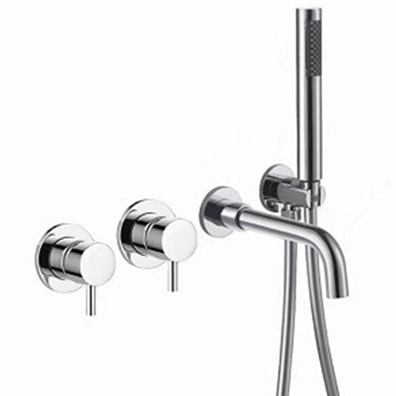 Modern Wall Mounted Faucet Solid Color Bathroom Faucet with Double Handle Silver Lever Handles Clearhalo 'Bathroom Remodel & Bathroom Fixtures' 'Bathtub Faucets' 'bathtub_faucets' 'Home Improvement' 'home_improvement' 'home_improvement_bathtub_faucets' 7221603