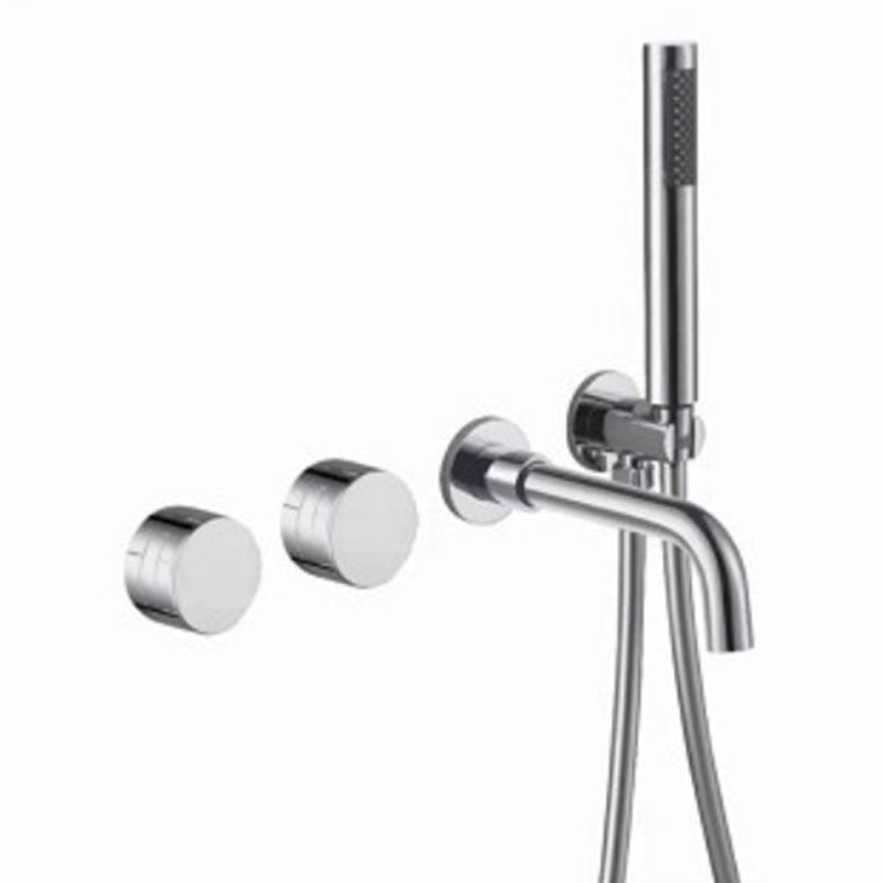 Modern Wall Mounted Faucet Solid Color Bathroom Faucet with Double Handle Silver Knob Handles Clearhalo 'Bathroom Remodel & Bathroom Fixtures' 'Bathtub Faucets' 'bathtub_faucets' 'Home Improvement' 'home_improvement' 'home_improvement_bathtub_faucets' 7221605