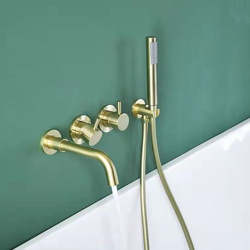 Modern Wall Mounted Faucet Solid Color Bathroom Faucet with Double Handle Gold Lever Handles Clearhalo 'Bathroom Remodel & Bathroom Fixtures' 'Bathtub Faucets' 'bathtub_faucets' 'Home Improvement' 'home_improvement' 'home_improvement_bathtub_faucets' 7221607