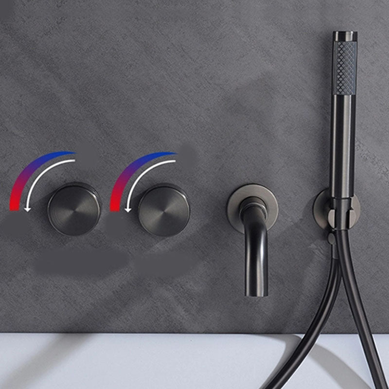 Modern Wall Mounted Faucet Solid Color Bathroom Faucet with Double Handle Clearhalo 'Bathroom Remodel & Bathroom Fixtures' 'Bathtub Faucets' 'bathtub_faucets' 'Home Improvement' 'home_improvement' 'home_improvement_bathtub_faucets' 7221608