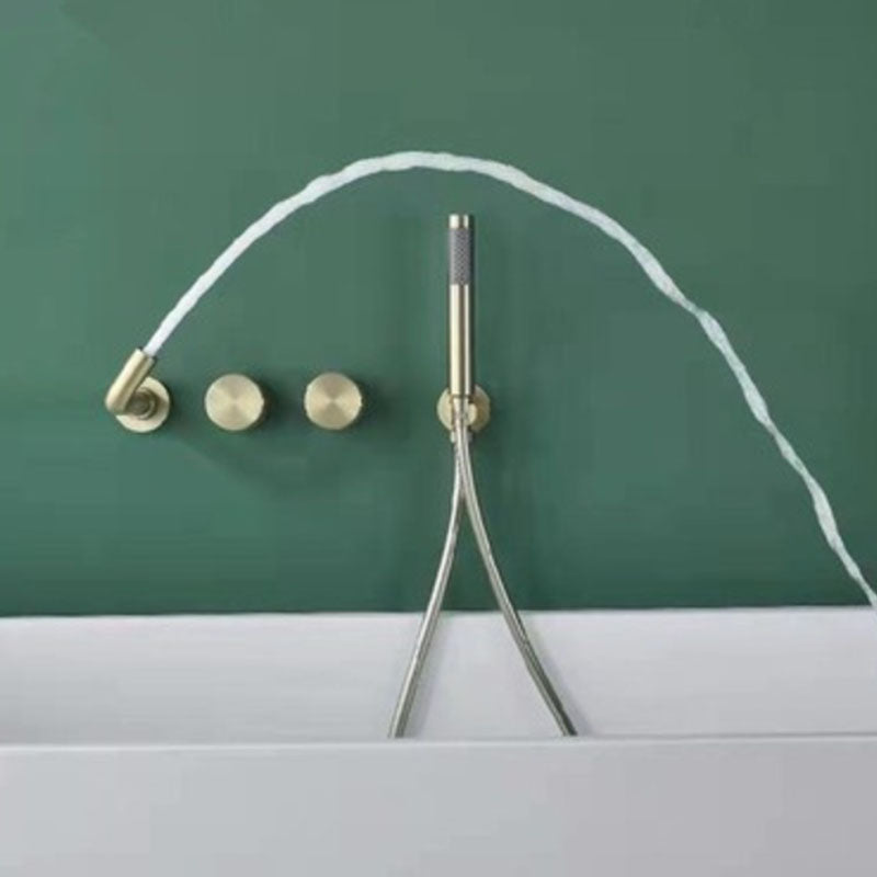 Modern Wall Mounted Faucet Solid Color Bathroom Faucet with Double Handle Gold Knob Handles Clearhalo 'Bathroom Remodel & Bathroom Fixtures' 'Bathtub Faucets' 'bathtub_faucets' 'Home Improvement' 'home_improvement' 'home_improvement_bathtub_faucets' 7221609