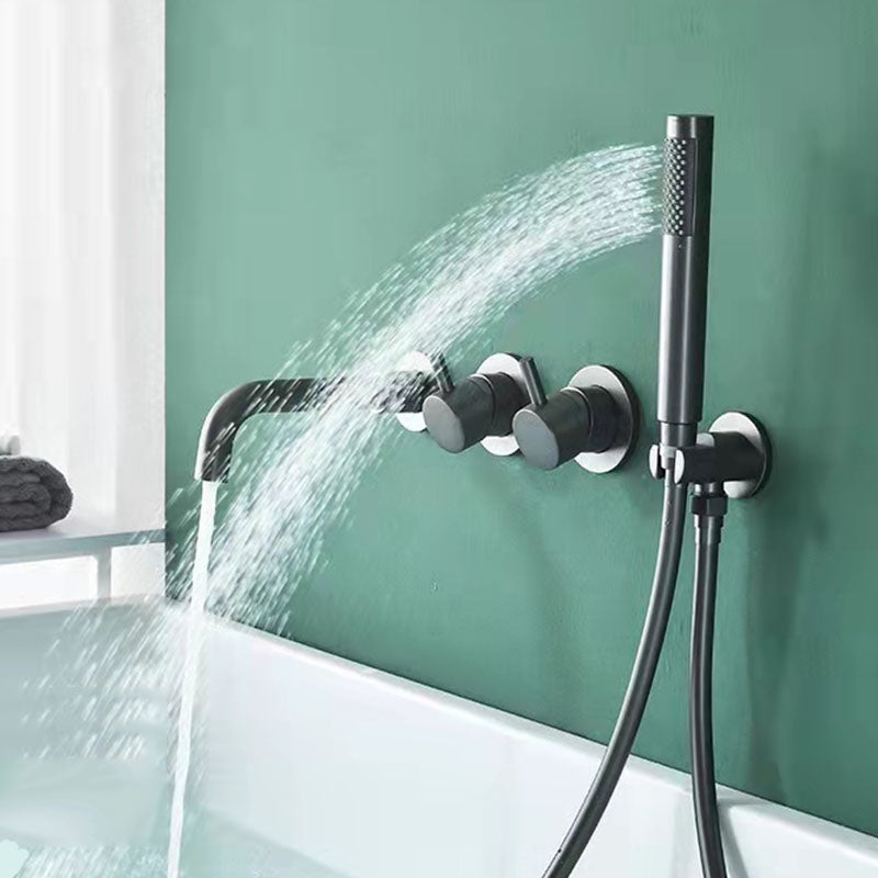 Modern Wall Mounted Faucet Solid Color Bathroom Faucet with Double Handle Gun Grey Lever Handles Clearhalo 'Bathroom Remodel & Bathroom Fixtures' 'Bathtub Faucets' 'bathtub_faucets' 'Home Improvement' 'home_improvement' 'home_improvement_bathtub_faucets' 7221611