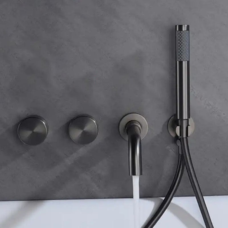 Modern Wall Mounted Faucet Solid Color Bathroom Faucet with Double Handle Gun Grey Knob Handles Clearhalo 'Bathroom Remodel & Bathroom Fixtures' 'Bathtub Faucets' 'bathtub_faucets' 'Home Improvement' 'home_improvement' 'home_improvement_bathtub_faucets' 7221613