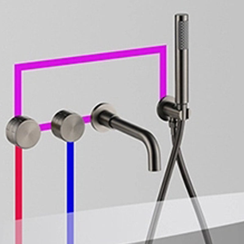 Modern Wall Mounted Faucet Solid Color Bathroom Faucet with Double Handle Clearhalo 'Bathroom Remodel & Bathroom Fixtures' 'Bathtub Faucets' 'bathtub_faucets' 'Home Improvement' 'home_improvement' 'home_improvement_bathtub_faucets' 7221615