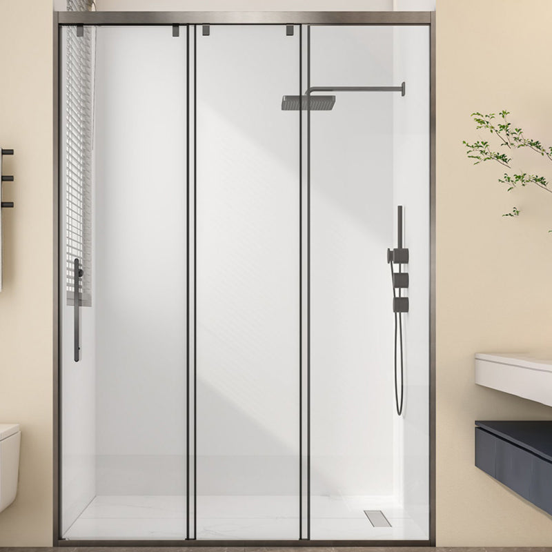 Single Sliding Frame Shower Bath Door Black Clear Shower Doors Grey Right Clearhalo 'Bathroom Remodel & Bathroom Fixtures' 'Home Improvement' 'home_improvement' 'home_improvement_shower_tub_doors' 'Shower and Tub Doors' 'shower_tub_doors' 'Showers & Bathtubs' 7222790