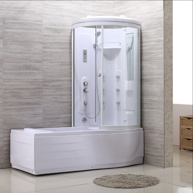 White Round Tub & Shower Kit Clear Tempered Glass Tub & Shower Kit Right Clearhalo 'Bathroom Remodel & Bathroom Fixtures' 'Home Improvement' 'home_improvement' 'home_improvement_shower_stalls_enclosures' 'Shower Stalls & Enclosures' 'shower_stalls_enclosures' 'Showers & Bathtubs' 7222847