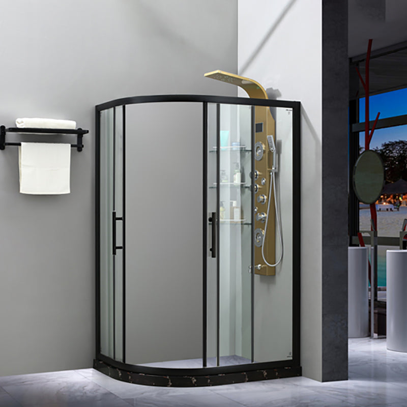 Black Framed Shower Stall Easy Clean Glass Shower Kit with Fixed Panel 47"L x 31"W x 75"H 0.3125" Clearhalo 'Bathroom Remodel & Bathroom Fixtures' 'Home Improvement' 'home_improvement' 'home_improvement_shower_stalls_enclosures' 'Shower Stalls & Enclosures' 'shower_stalls_enclosures' 'Showers & Bathtubs' 7222860