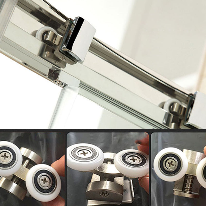 Stainless Steel Frame Shower Enclosure with Double Door Handles Clearhalo 'Bathroom Remodel & Bathroom Fixtures' 'Home Improvement' 'home_improvement' 'home_improvement_shower_stalls_enclosures' 'Shower Stalls & Enclosures' 'shower_stalls_enclosures' 'Showers & Bathtubs' 7222894