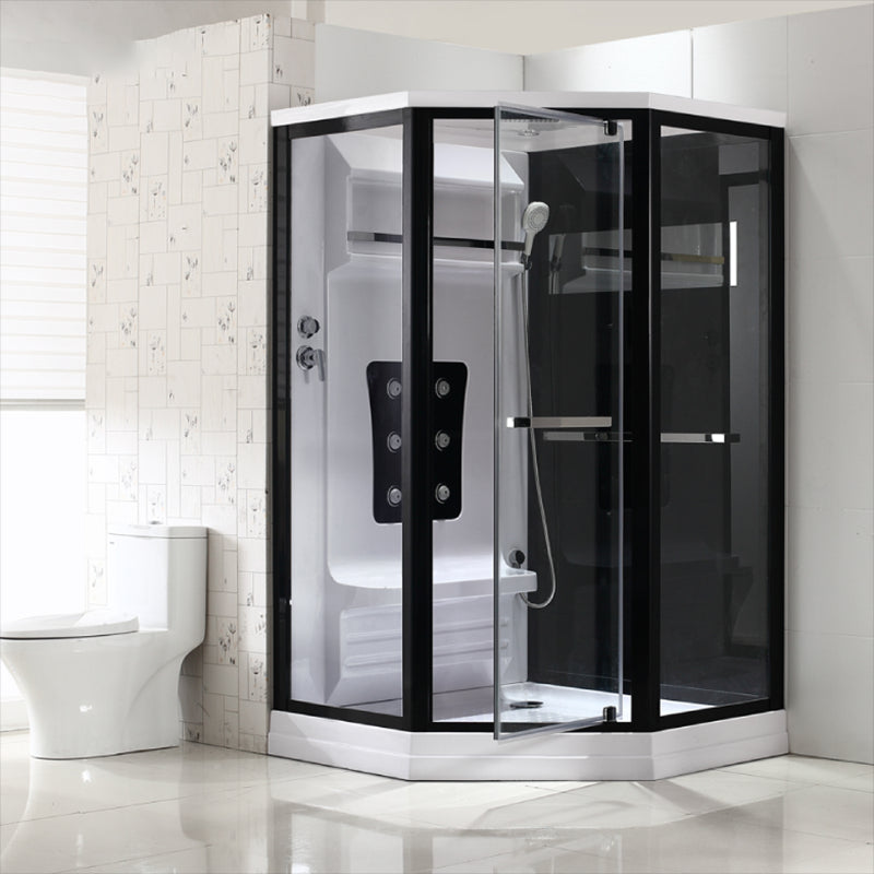 Neo-Angle Shower Stall Clear Tempered Glass Shower Enclosure With Shower Floor Black Clearhalo 'Bathroom Remodel & Bathroom Fixtures' 'Home Improvement' 'home_improvement' 'home_improvement_shower_stalls_enclosures' 'Shower Stalls & Enclosures' 'shower_stalls_enclosures' 'Showers & Bathtubs' 7222909