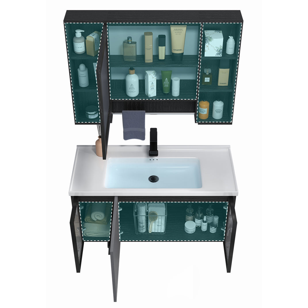 Modern Wall Mount Bathroom Vanity Black Glass Single-Sink Rectangular Vanity Sink Clearhalo 'Bathroom Remodel & Bathroom Fixtures' 'Bathroom Vanities' 'bathroom_vanities' 'Home Improvement' 'home_improvement' 'home_improvement_bathroom_vanities' 7224940