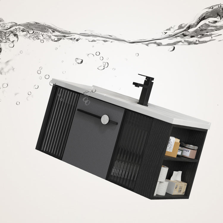 Modern Wall Mount Bathroom Vanity Black Glass Single-Sink Rectangular Vanity Sink Clearhalo 'Bathroom Remodel & Bathroom Fixtures' 'Bathroom Vanities' 'bathroom_vanities' 'Home Improvement' 'home_improvement' 'home_improvement_bathroom_vanities' 7224941