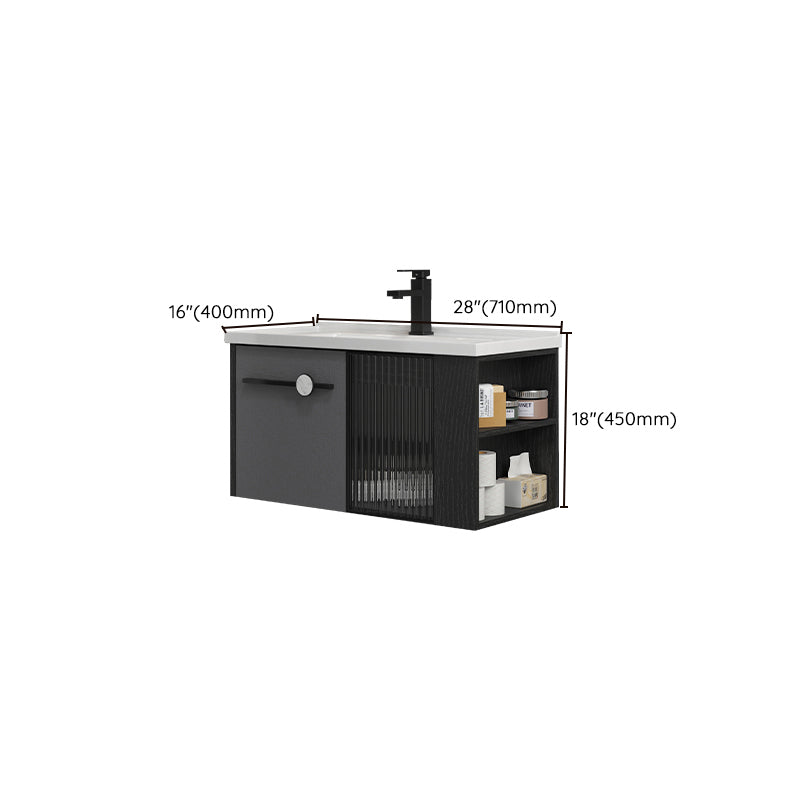 Modern Wall Mount Bathroom Vanity Black Glass Single-Sink Rectangular Vanity Sink Clearhalo 'Bathroom Remodel & Bathroom Fixtures' 'Bathroom Vanities' 'bathroom_vanities' 'Home Improvement' 'home_improvement' 'home_improvement_bathroom_vanities' 7224943