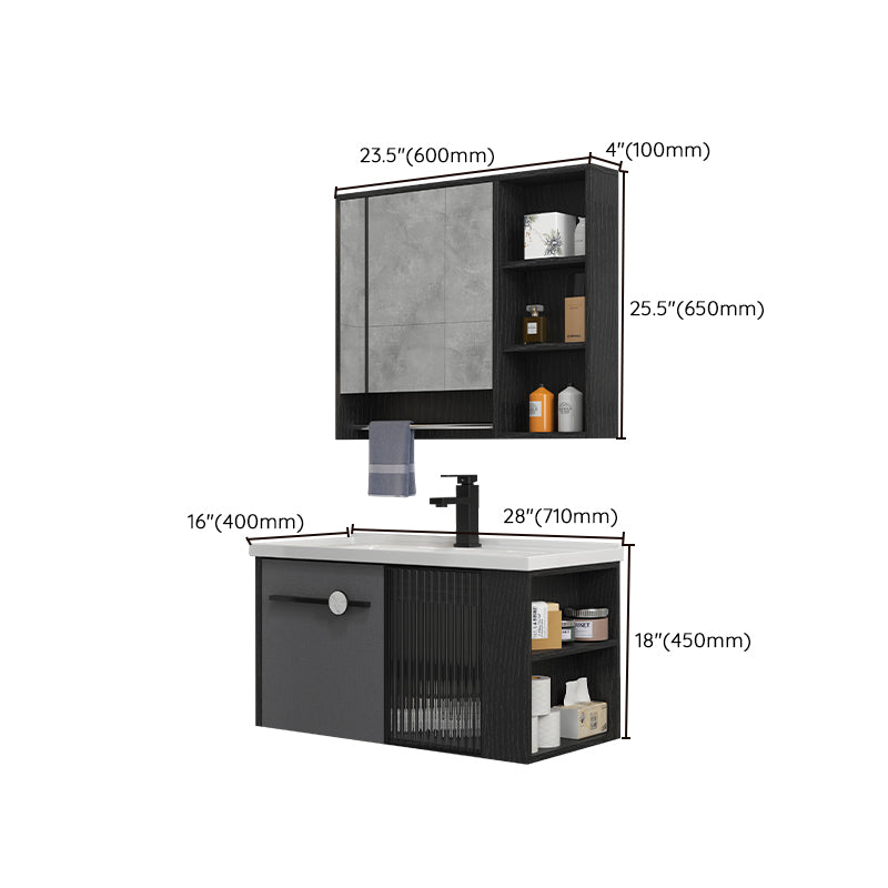 Modern Wall Mount Bathroom Vanity Black Glass Single-Sink Rectangular Vanity Sink Clearhalo 'Bathroom Remodel & Bathroom Fixtures' 'Bathroom Vanities' 'bathroom_vanities' 'Home Improvement' 'home_improvement' 'home_improvement_bathroom_vanities' 7224947