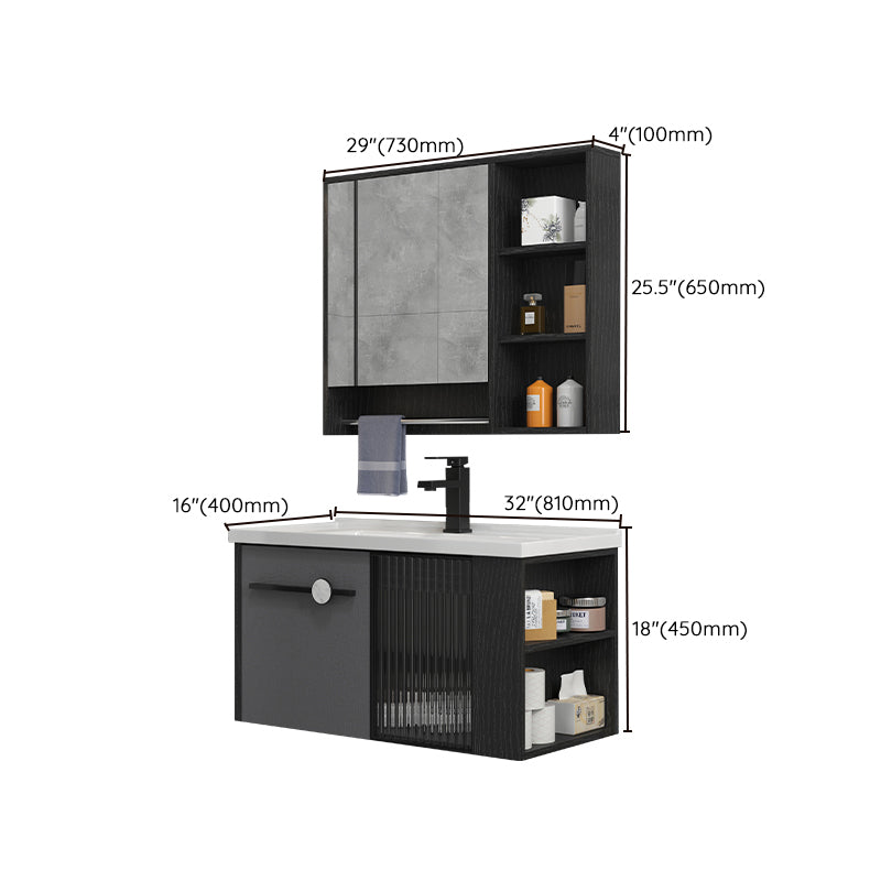 Modern Wall Mount Bathroom Vanity Black Glass Single-Sink Rectangular Vanity Sink Clearhalo 'Bathroom Remodel & Bathroom Fixtures' 'Bathroom Vanities' 'bathroom_vanities' 'Home Improvement' 'home_improvement' 'home_improvement_bathroom_vanities' 7224948