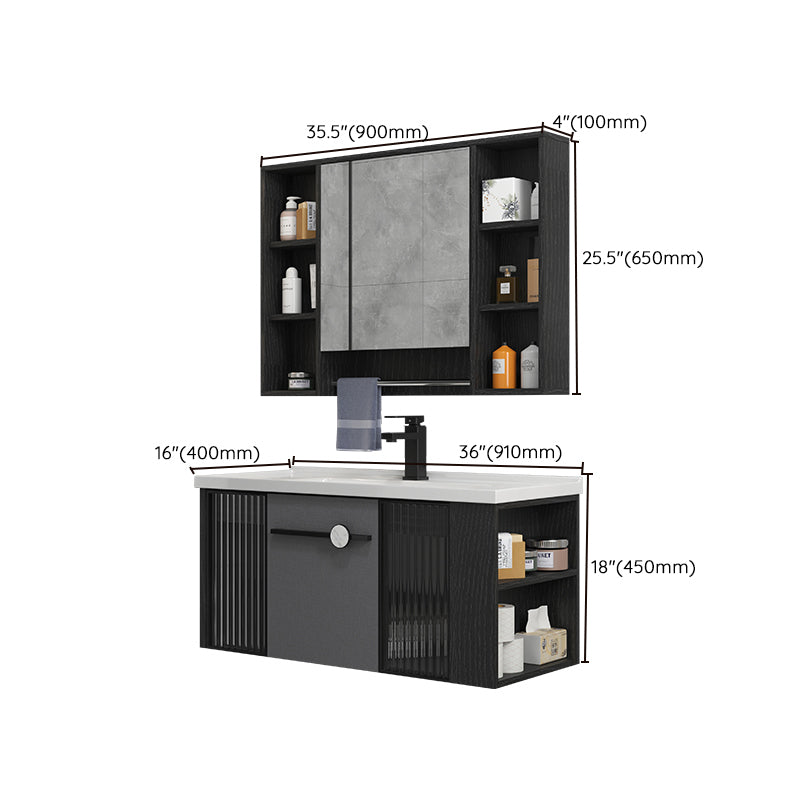 Modern Wall Mount Bathroom Vanity Black Glass Single-Sink Rectangular Vanity Sink Clearhalo 'Bathroom Remodel & Bathroom Fixtures' 'Bathroom Vanities' 'bathroom_vanities' 'Home Improvement' 'home_improvement' 'home_improvement_bathroom_vanities' 7224949