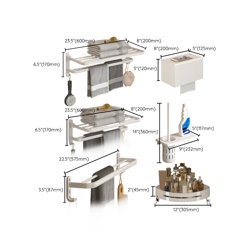 Modern White Bathroom Accessory Kit Bath Shelf Towel Bar Bath Hardware Set Clearhalo 'Bathroom Hardware Sets' 'Bathroom Hardware' 'Bathroom Remodel & Bathroom Fixtures' 'bathroom_hardware_sets' 'Home Improvement' 'home_improvement' 'home_improvement_bathroom_hardware_sets' 7225690