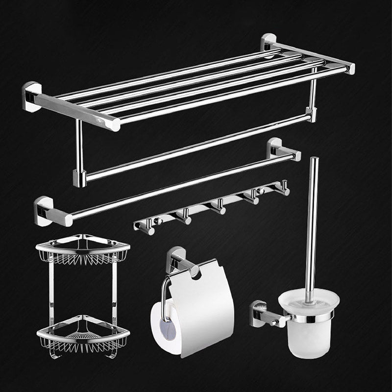 Modern Bath Hardware Set Stainless Steel Paper Holder Towel Bar Bathroom Accessory Kit 6-Piece Set (Single Rod) Clearhalo 'Bathroom Hardware Sets' 'Bathroom Hardware' 'Bathroom Remodel & Bathroom Fixtures' 'bathroom_hardware_sets' 'Home Improvement' 'home_improvement' 'home_improvement_bathroom_hardware_sets' 7225729