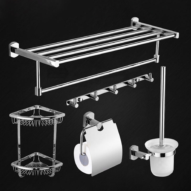 Modern Bath Hardware Set Stainless Steel Paper Holder Towel Bar Bathroom Accessory Kit 5-Piece Set (Toilet Brush) Clearhalo 'Bathroom Hardware Sets' 'Bathroom Hardware' 'Bathroom Remodel & Bathroom Fixtures' 'bathroom_hardware_sets' 'Home Improvement' 'home_improvement' 'home_improvement_bathroom_hardware_sets' 7225733