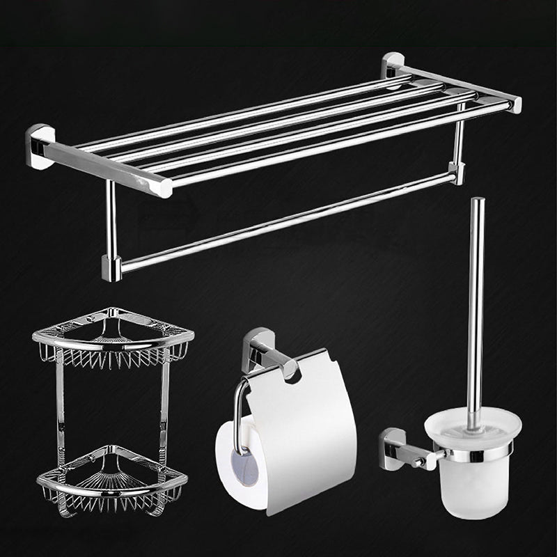 Modern Bath Hardware Set Stainless Steel Paper Holder Towel Bar Bathroom Accessory Kit 4-Piece Set (Toilet Brush) Clearhalo 'Bathroom Hardware Sets' 'Bathroom Hardware' 'Bathroom Remodel & Bathroom Fixtures' 'bathroom_hardware_sets' 'Home Improvement' 'home_improvement' 'home_improvement_bathroom_hardware_sets' 7225734
