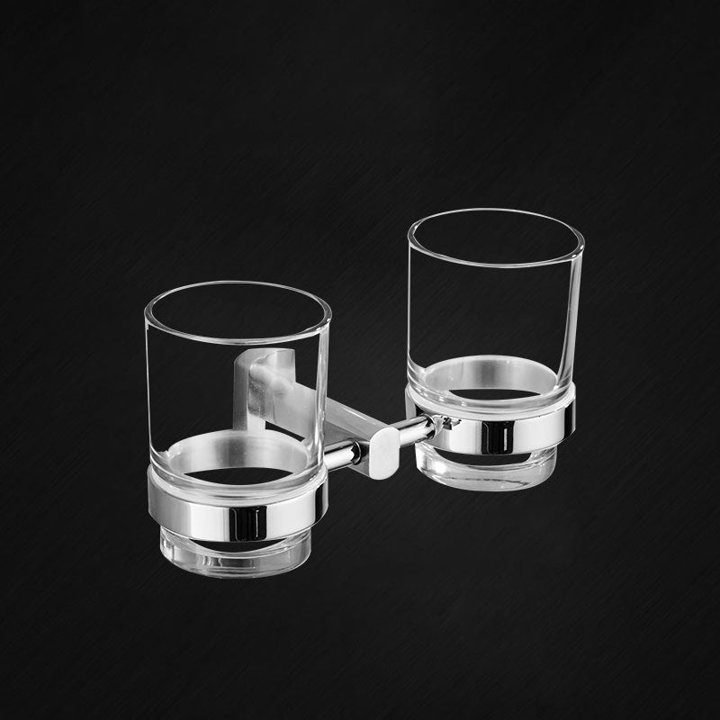 Modern Bath Hardware Set Stainless Steel Paper Holder Towel Bar Bathroom Accessory Kit Toothbrush Holder (Double Cups) Clearhalo 'Bathroom Hardware Sets' 'Bathroom Hardware' 'Bathroom Remodel & Bathroom Fixtures' 'bathroom_hardware_sets' 'Home Improvement' 'home_improvement' 'home_improvement_bathroom_hardware_sets' 7225739