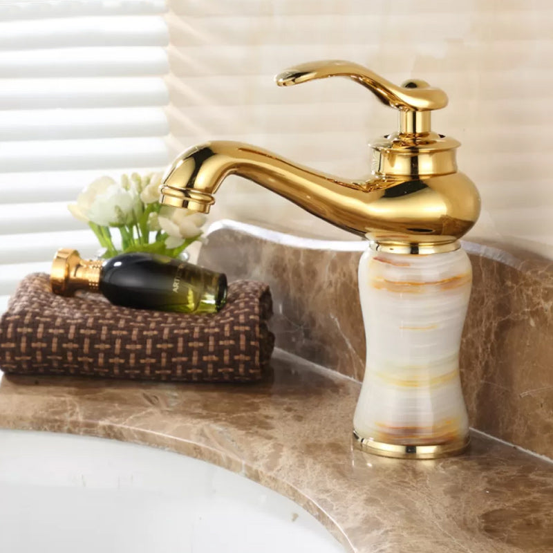 Luxury Vessel Faucet Lever Handle Low Arc Vessel Sink Bathroom Faucet Yellow White Curve Clearhalo 'Bathroom Remodel & Bathroom Fixtures' 'Bathroom Sink Faucets' 'Bathroom Sinks & Faucet Components' 'bathroom_sink_faucets' 'Home Improvement' 'home_improvement' 'home_improvement_bathroom_sink_faucets' 7227221