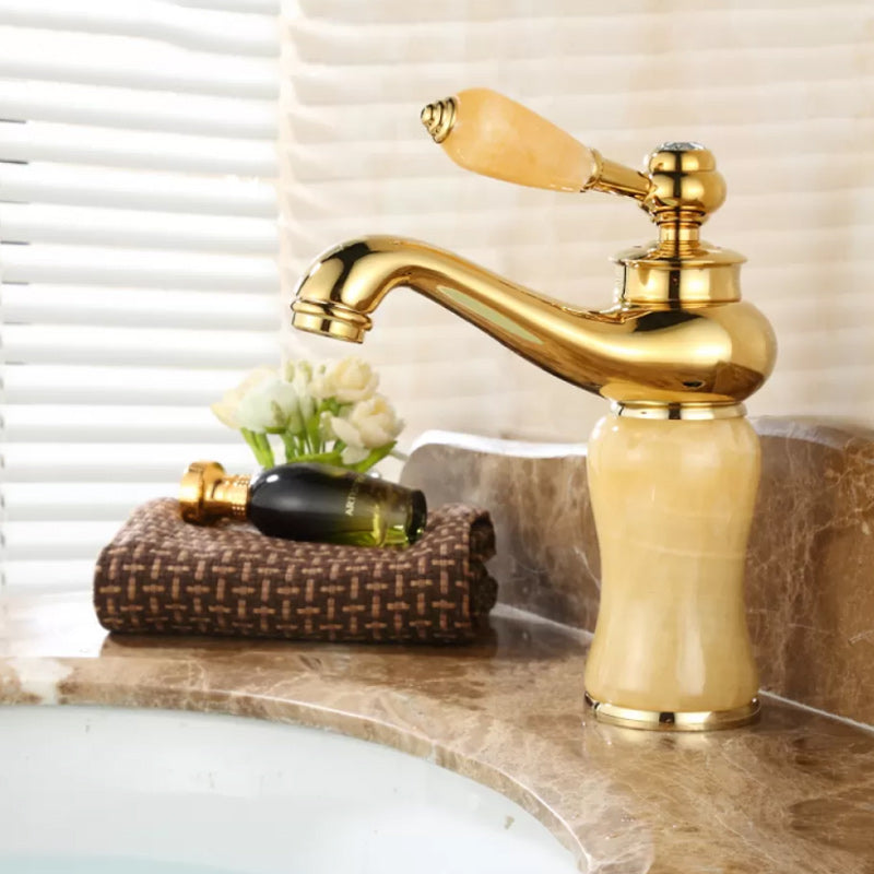 Luxury Vessel Faucet Lever Handle Low Arc Vessel Sink Bathroom Faucet Yellow Drum Clearhalo 'Bathroom Remodel & Bathroom Fixtures' 'Bathroom Sink Faucets' 'Bathroom Sinks & Faucet Components' 'bathroom_sink_faucets' 'Home Improvement' 'home_improvement' 'home_improvement_bathroom_sink_faucets' 7227225