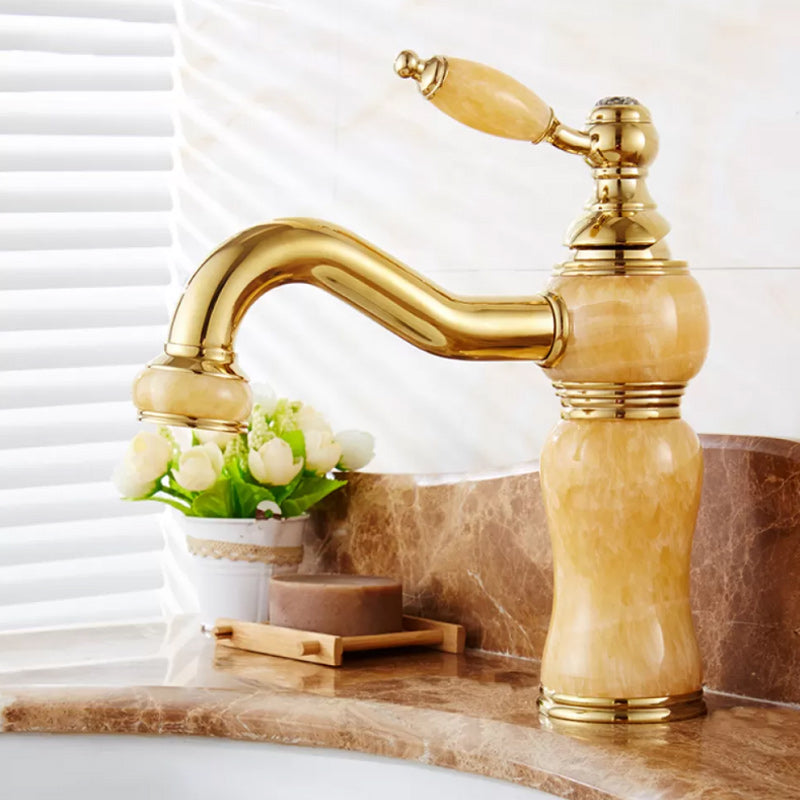 Luxury Vessel Faucet Lever Handle Low Arc Vessel Sink Bathroom Faucet Yellow Swivel Faucet Clearhalo 'Bathroom Remodel & Bathroom Fixtures' 'Bathroom Sink Faucets' 'Bathroom Sinks & Faucet Components' 'bathroom_sink_faucets' 'Home Improvement' 'home_improvement' 'home_improvement_bathroom_sink_faucets' 7227232