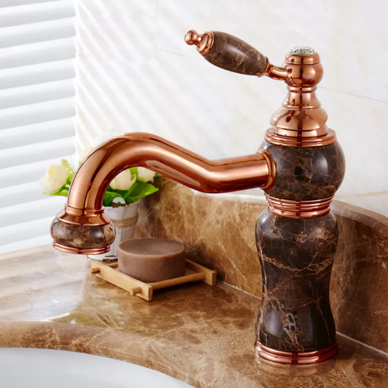 Luxury Vessel Faucet Lever Handle Low Arc Vessel Sink Bathroom Faucet Rose Gold Swivel Faucet Clearhalo 'Bathroom Remodel & Bathroom Fixtures' 'Bathroom Sink Faucets' 'Bathroom Sinks & Faucet Components' 'bathroom_sink_faucets' 'Home Improvement' 'home_improvement' 'home_improvement_bathroom_sink_faucets' 7227235