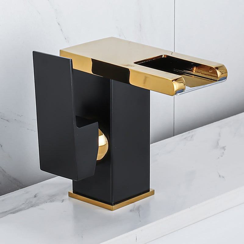 Waterfall Spout Vessel Sink Faucet Square Lever Handle with LED Three-Color Light Clearhalo 'Bathroom Remodel & Bathroom Fixtures' 'Bathroom Sink Faucets' 'Bathroom Sinks & Faucet Components' 'bathroom_sink_faucets' 'Home Improvement' 'home_improvement' 'home_improvement_bathroom_sink_faucets' 7227266