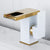 Waterfall Spout Vessel Sink Faucet Square Lever Handle with LED Three-Color Light White-Gold Short Clearhalo 'Bathroom Remodel & Bathroom Fixtures' 'Bathroom Sink Faucets' 'Bathroom Sinks & Faucet Components' 'bathroom_sink_faucets' 'Home Improvement' 'home_improvement' 'home_improvement_bathroom_sink_faucets' 7227272