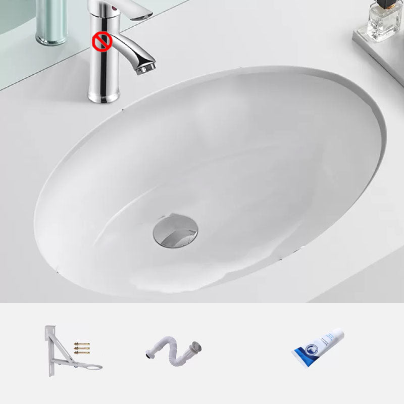 Bathroom Sink Ceramic White Round Anti-spill Sink with Faucet 19"L x 14"W x 6"H Sink with Drainage Components Clearhalo 'Bathroom Remodel & Bathroom Fixtures' 'Bathroom Sinks & Faucet Components' 'Bathroom Sinks' 'bathroom_sink' 'Home Improvement' 'home_improvement' 'home_improvement_bathroom_sink' 7227368